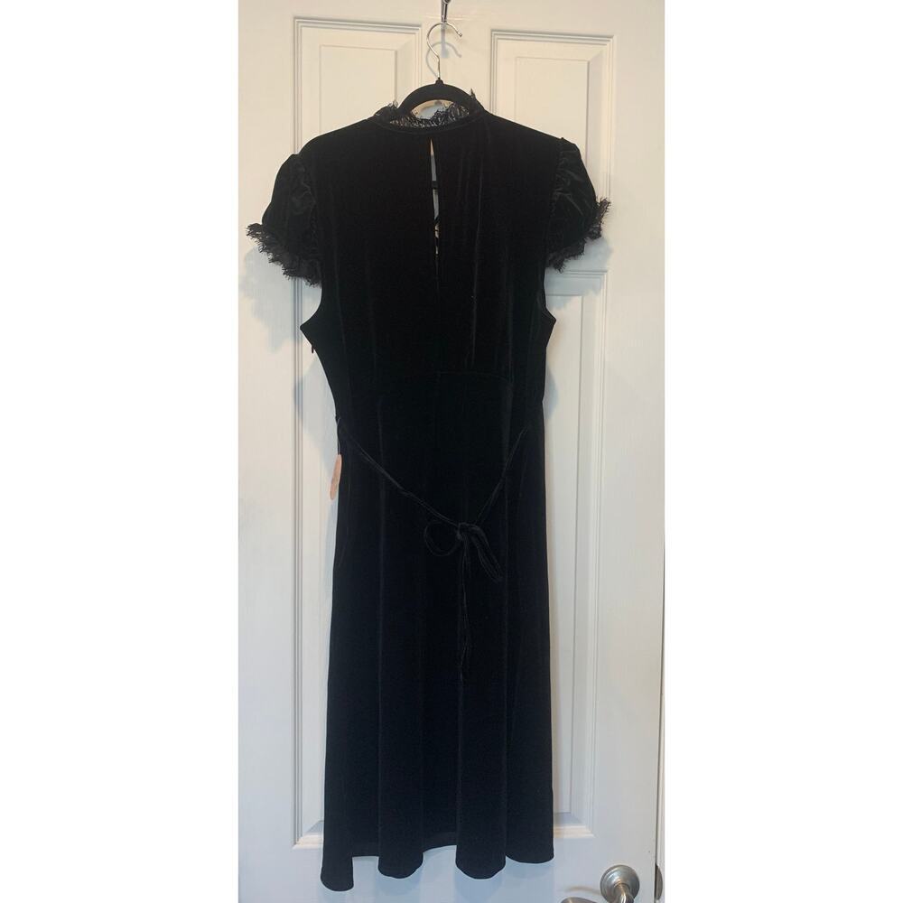 New! Unique Vintage Wm's Retro Velvet Lace 40's Puff sleeve Midi Dress Sz 14 - Picture 4 of 5